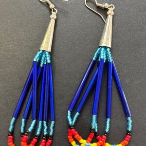Native American made beaded and sterling silver drop earrings​